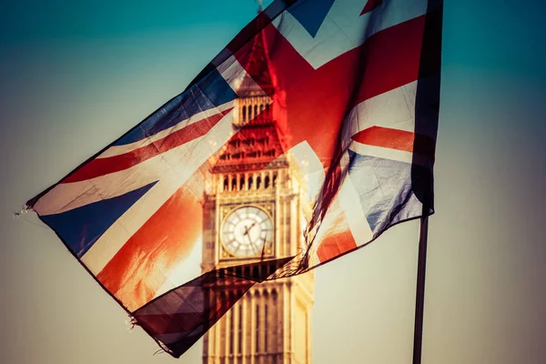 Brexit concept - Union Jack vlag en iconische Big Ben in de backg — Stockfoto