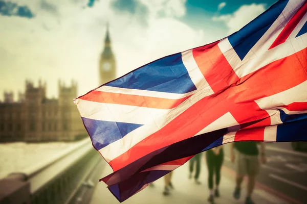 Brexit concept - Union Jack flag and iconic Big Ben in the backg — Stock Photo, Image