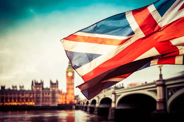 Brexit concept - Union Jack flag and iconic Big Ben in the backg — Stock Photo, Image