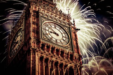 Şehir - Big Ben havai fişek ile yeni yılda