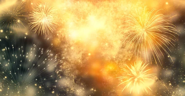 Fireworks at New Year and copy space - abstract holiday backgrou — Stock Photo, Image