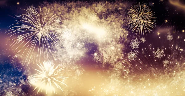 Fireworks at New Year and copy space - abstract holiday backgrou — Stock Photo, Image