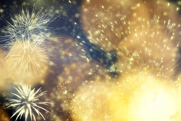 Fireworks at New Year and copy space - abstract holiday backgrou — Stock Photo, Image