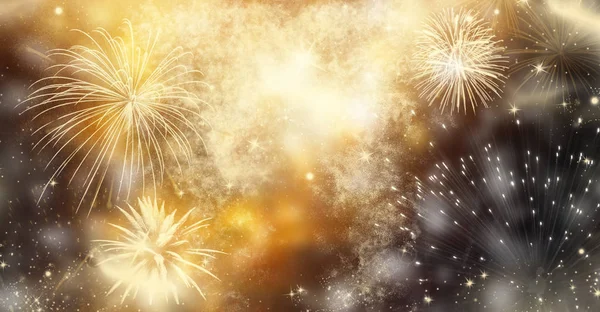 Fireworks at New Year and copy space - abstract holiday backgrou — Stock Photo, Image