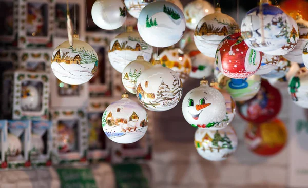 Christmas decorations at christmas market — Stock Photo, Image