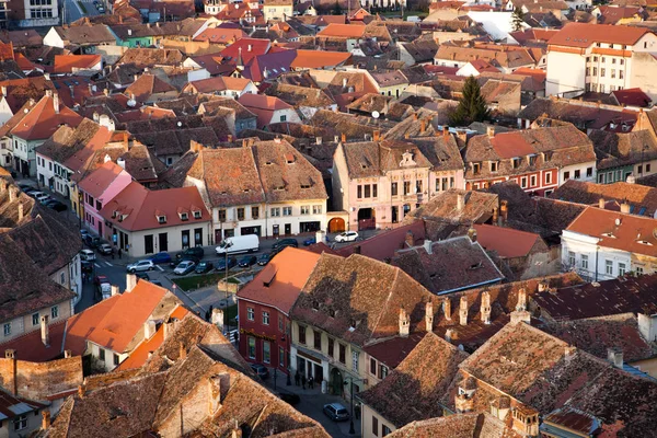 SIBIU, ROMANIA - 24 NOVEMBER 2017: Sibiu cityscape, Romania, Tra — 图库照片
