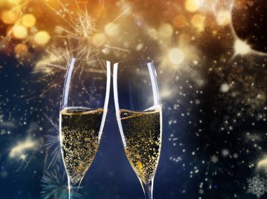 two champagne glasses ready to bring in the New Year - holiday l clipart