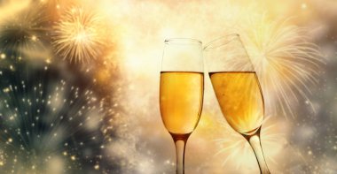 iki şampanya bardağı yılbaşı - tatil l getirmek için hazır