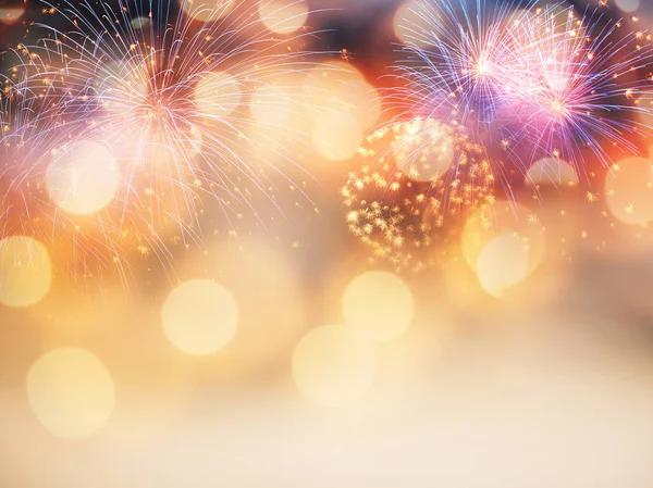 New year background with fireworks and holiday lights — Stock Photo, Image