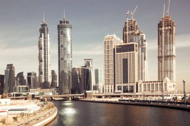 Dubai, Birleşik Arap Emirlikleri - Şubat 2018: haliyle Dubai Downtown gökdelenler