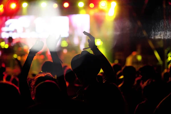 Crowd with raised hands at concert - summer music festival — Stock Photo, Image