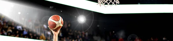 Panorama Scring Basketbalové Utkání Sporty Soutěže Pozadí — Stock fotografie