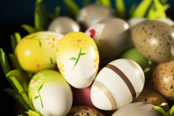 Huevos Pascua Fondo Primavera Cesta — Foto de Stock