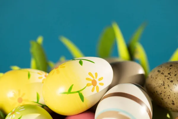 Easter Eggs Basket Spring Background — Stock Photo, Image