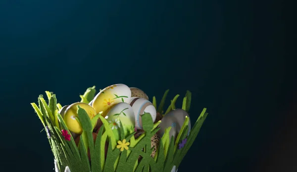Huevos Pascua Fondo Primavera Cesta —  Fotos de Stock