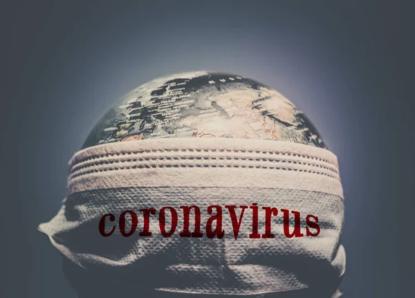 Coronavirus Wereldalarm Chirurgisch Masker Wereldbol — Stockfoto