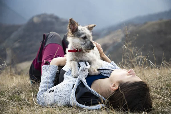 Mujer Con Perro Aire Libre —  Fotos de Stock