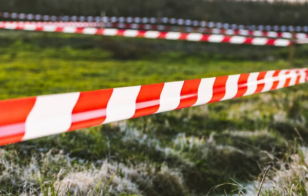 Quarantine Tape Field Stay Home Coronavirus — Stock Photo, Image