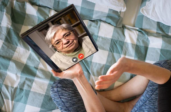 Online Communication Social Media Elderly Woman Online Call — Stock Photo, Image