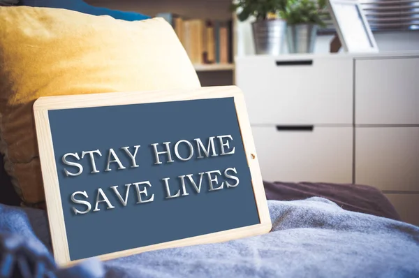 Coronavirus Quote Stay Home Lives Grey Board Sign Message Self — Stock Photo, Image