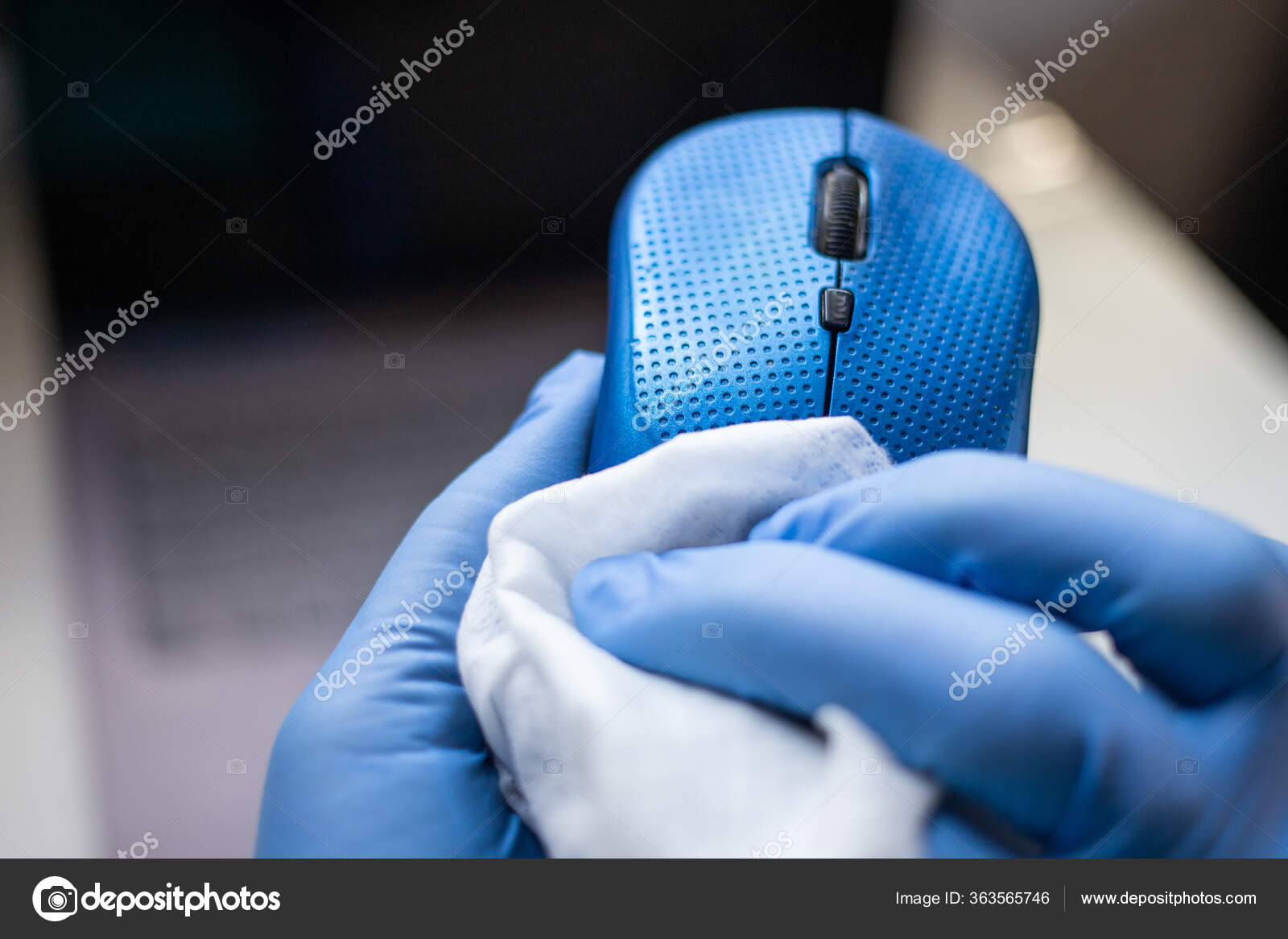 Office Sanitizing Wipe Wiping Mouse Mousepad Disinfecting Wipes Coronavirus Covid Stock Photo by