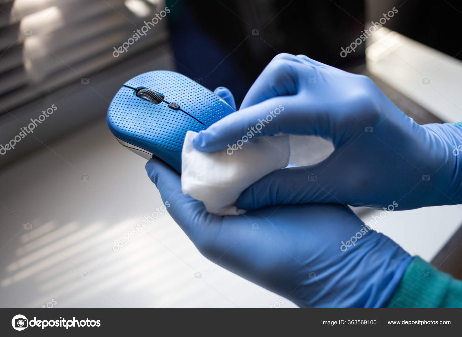 Office Sanitizing Wipe Wiping Mouse Mousepad Disinfecting Wipes Coronavirus Covid Stock Photo by