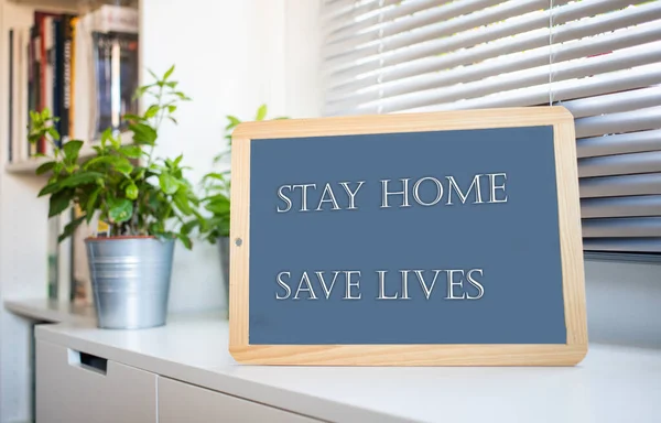 Coronavirus Quote Stay Home Lives Grey Board Sign Message Self — Stock Photo, Image