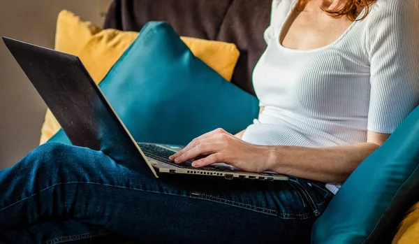 Woman Working Home Coronavirus — Stock Photo, Image