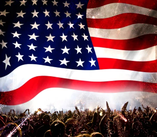 Usa Zászló Tömeg Tűzijáték Július Függetlenség Napja Ünneplés — Stock Fotó