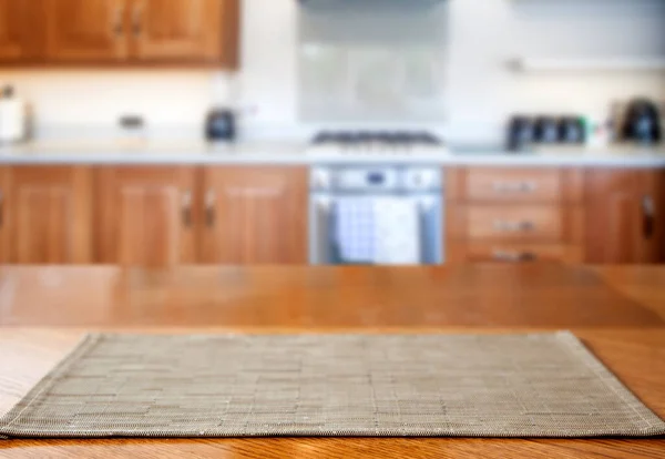 blurred kitchen interior  and desk space home background