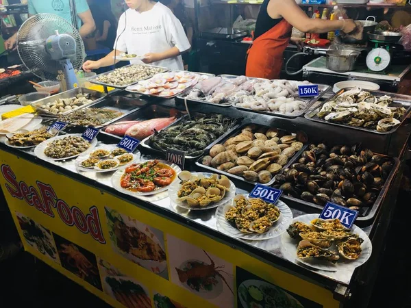 Many Kind Seafood Enjoy Side Way Local Street Food Style — Stock Photo, Image