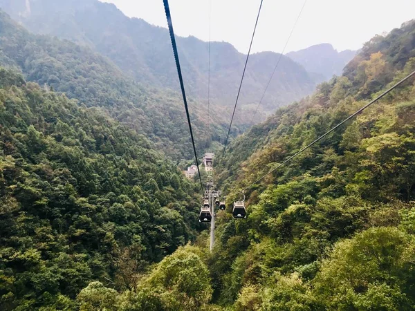 Landscape of forest mountain and cable car skyline to Tian Zhi Shan mountain at Zhangjiajie national park, China