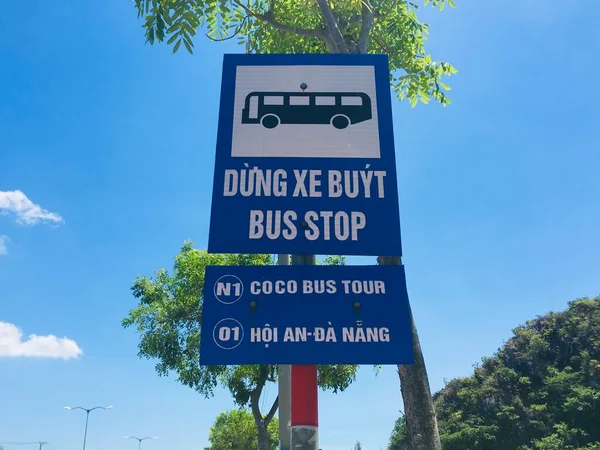 Bus stop on side way road in Danang city, Vietnam
