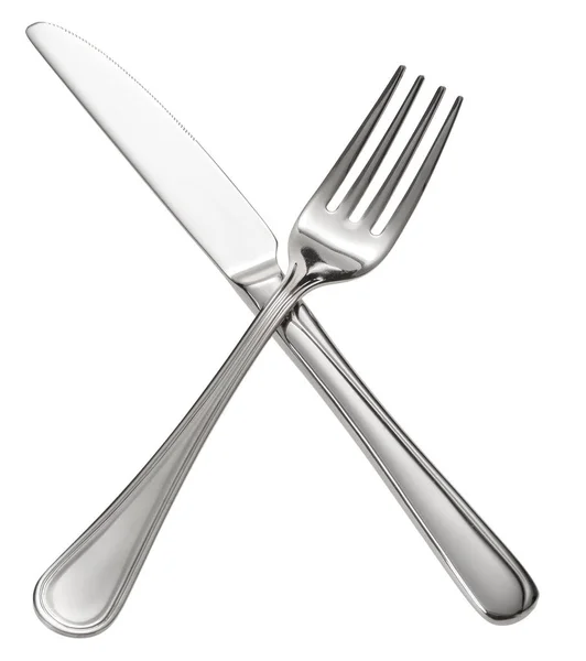 Çatal ve bıçak geçti. Beyaz bir arka plan üzerinde izole.
