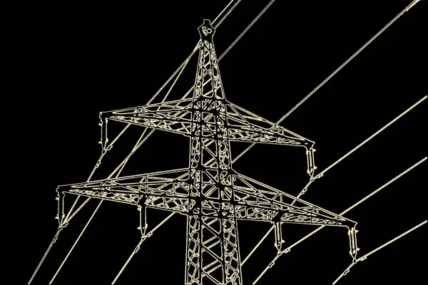 Számítógépes grafika kültéri elektromos vezetékek/az energetikai Forradalomért több áramvonalra van szükségünk — Stock Fotó