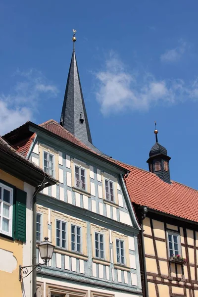 Středověké historické Panorama s kostelem — Stock fotografie