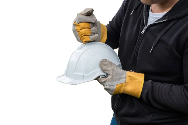 Inženýr drží helmu — Stock fotografie