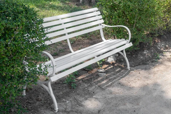 Białe krzesło w vintage piękny zielony ogród — Zdjęcie stockowe