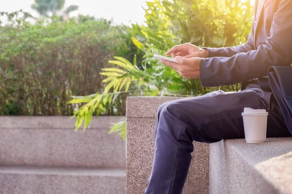 Handsome Young Businessman Sitting Stairs Using His Smartphone — Stock Photo, Image