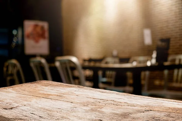 Empty Wooden Table Space Platform Blurred Coffee Shop Working Meeting — Stock Photo, Image