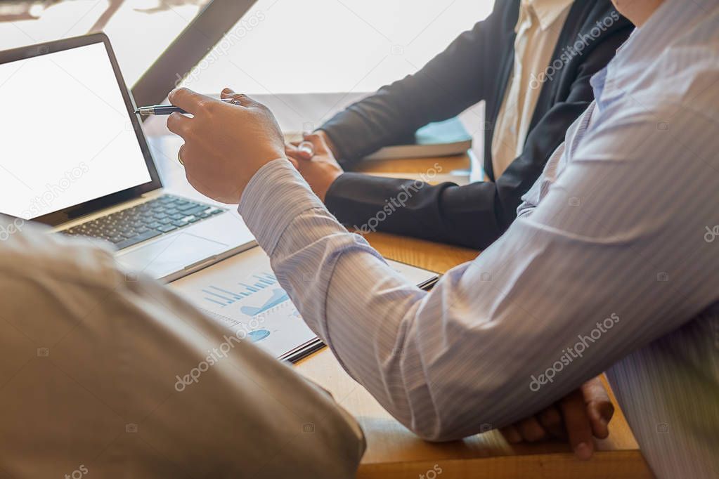  Business hand pointing at business document during discussion a