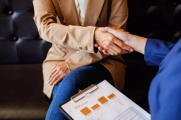 Business confident handshake and business people after discussin — Stock Photo, Image