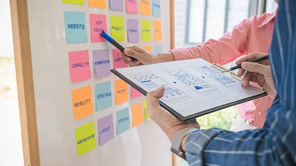 Web Designer Brainstorming Strategy Plan Colorful Sticky Notes Things Office — Stock Photo, Image