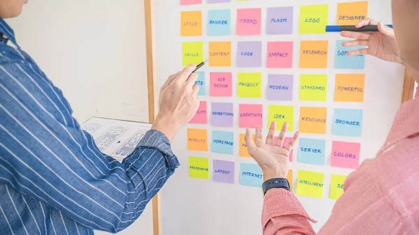 Web Designer Brainstorming Strategy Plan Colorful Sticky Notes Things Office — Stock Photo, Image