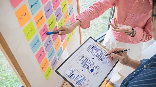 Web Designer Brainstorming Strategy Plan Colorful Sticky Notes Things Office — Stock Photo, Image