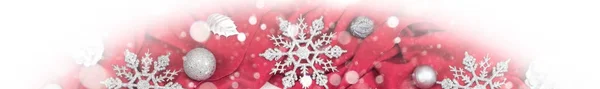 Banner Decorative festive background of Red drape Silver snowflakes. — Stock Photo, Image