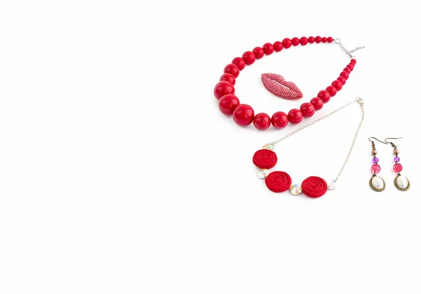 Modischen Schmuck Für Frauen Auf Weißem Hintergrund Halskette Rot — Stockfoto