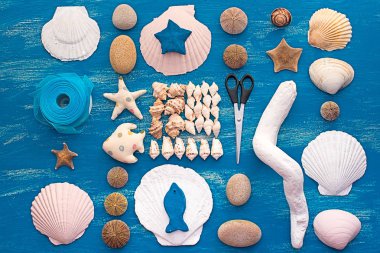 Dekoratif düzeni deniz kabukları ve taşlar.