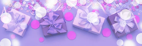 Banner Boxes with gifts on a festive background.