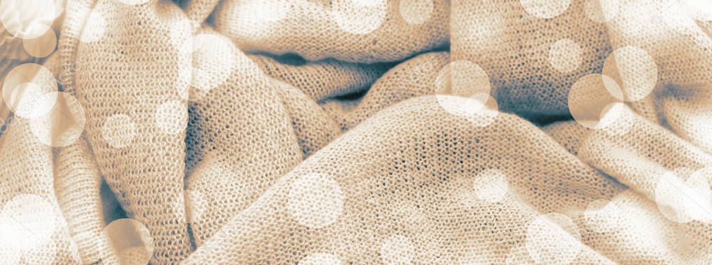 Banner background texture of knitted canvas. Material for needlework top View